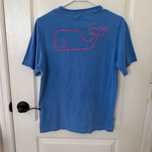 Vineyard Vines Blue Tee with Pink Whale Graphic
